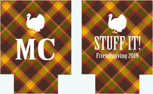 Load image into Gallery viewer, Friendsgiving Plaid Party Huggers. Thanksgiving Party Favors. Slim Friendsgiving Party Favors. Slim Can Thanksgiving Wedding Shower!