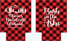 Load image into Gallery viewer, Red Flannel Party Huggers. Slim can Engagement or Shower! Plaid Bachelorette or Birthday Party Favors. Red plaid Wedding Party Favors! !