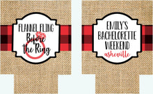 Load image into Gallery viewer, Burlap Plaid Party Huggers. Flannel Fling Bachelorette or Shower Favors. Rustic Birthday Party Favors. Flannel Fling! Flannel Party favors!