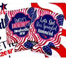 Load image into Gallery viewer, Star Spangled Tote bag. USA Bachelorette or Girls Weekend Tote Bag. Custom America Wedding Welcome Bag. Girls Weekend Beach Bag!