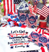 Load image into Gallery viewer, Star Spangled Tote bag. USA Bachelorette or Girls Weekend Tote Bag. Custom America Wedding Welcome Bag. Girls Weekend Beach Bag!