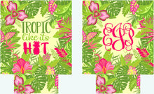 Load image into Gallery viewer, Bright Jungle Beverage Huggers. Tropical Party Favors. Custom Beach Birthday or Bachelorette Party Favors. Tropic like its Hot Party Favors!