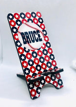 Load image into Gallery viewer, Baseball Cell Phone Stand. Custom Baseball Gift, Fits most Cell phones. Baseball Phone dock for Desks, Night Stands