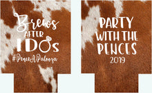 Load image into Gallery viewer, Western Cowhide Bachelorette or Birthday Slim Can Favors. Personalized Austin or Nashville Party. Custom Colorado Western Wedding Favors.