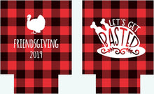 Load image into Gallery viewer, Friendsgiving Plaid Party Huggers. Thanksgiving Party Favors. Turkey Party Favors. Thanksgiving Wedding Shower Favors!