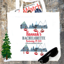 Load image into Gallery viewer, Ski Party Tote bag. Ski Bachelorette or Girls Weekend Totes! Girl's Ski weekend Party Favor Bag. Aspen, Vail, Breckenridge Tote Bag!