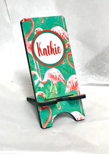 Load image into Gallery viewer, Flamingo Vintage Cell Phone Stand. Flamingo Cell Stand, Fits most Cell phones, Flamingo theme Gift! Custom Teacher, Co worker, Boss Gift!