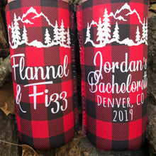 Load image into Gallery viewer, Plaid Slim party huggers. Skinny can party favors. Personalized Birthday or Bachelorette Party Favors. Slim Can Plaid bachelorette party!