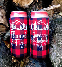 Load image into Gallery viewer, Plaid Slim party huggers. Skinny can party favors. Personalized Birthday or Bachelorette Party Favors. Slim Can Plaid bachelorette party!