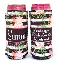 Load image into Gallery viewer, Floral Slim party huggers. Skinny can party favors. Custom Birthday or Bachelorette Party Favors. Charleston and Savannah Bachelorette!