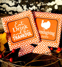 Load image into Gallery viewer, Friendsgiving Greek Key Party Huggers. Thanksgiving Party Favors. Turkey Party Favors. Custom Friendsgiving Party Favors!