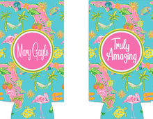 Load image into Gallery viewer, Florida Slim party huggers. Skinny can party favors. Personalized Birthday or Bachelorette Party Favors. Slim Can Florida Vacation favors!