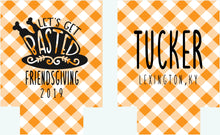 Load image into Gallery viewer, Friendsgiving Gingham Party Huggers. Thanksgiving Party Favors. Turkey Party Coolies. Thanksgiving Wedding Shower Coolies!