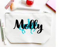 Load image into Gallery viewer, Equestrian Personalized Make Up bag. Hunter Jumper Gift Dressage 3 Day Event Make up Bag. Personalized Equestrian Team Gift! Horse Birthday