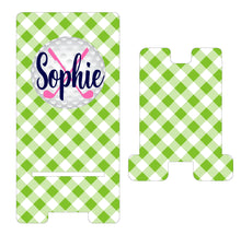 Load image into Gallery viewer, Golf Phone Stand. Girls Gingham Golf Cell Phone Stand, Custom Golf Gift. Gift for Mom, daughter, sister! Personalized Golfer gift!