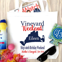 Load image into Gallery viewer, Martha's Vineyard and Nantucket Tote bag. MV or Nantucket Bachelorette or Girls Weekend Tote Bag. Martha's Vineyard Wedding Welcome Bag.