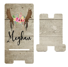 Load image into Gallery viewer, Wood Floral Cell Phone Stand. Custom Phone Stand, floral phone stand, Gift for teacher, iphone holder, cell phone holder, charging stand