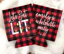 Load image into Gallery viewer, Plaid Christmas Party Huggers. Lets Get Lit Christmas Family Party Favors. Christmas Bachelorette Favors. Christmas Wedding Shower!