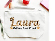 Load image into Gallery viewer, Leopard Make Up bag. Animal Print Bachelorette or Girls Weekend Favors. Personalized Leopard Bachelorette Weekend Make up Bag. Leopard Gift.