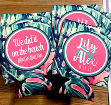 Load image into Gallery viewer, Palm Leaves Party Huggers. Tropical Wedding or Bachelorette Party Favors. Girl's Weekend Family Vacation Beach Favors.