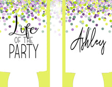 Load image into Gallery viewer, Confetti party huggers. Skinny can party favors. Personalized Birthday or Bachelorette Party Favors. Slim Girls Weekend party favors!