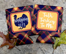 Load image into Gallery viewer, Friendsgiving Plaid Party Huggers. Thanksgiving Party Favors. Turkey Party Coolies. Thanksgiving Wedding Shower Coolies!