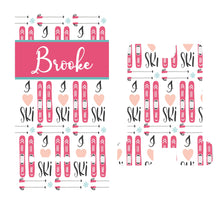 Load image into Gallery viewer, Ski Cell Phone Stand. Custom Ski gift, Personalized Ski gift. Ski team presents. Ski coach gift. Ski themed party favors!