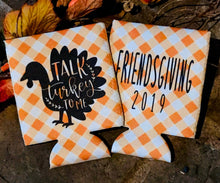 Load image into Gallery viewer, Friendsgiving Gingham Party Huggers. Thanksgiving Party Favors. Turkey Party Coolies. Thanksgiving Wedding Shower Coolies!