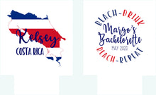 Load image into Gallery viewer, Costa Rica Party Huggers. Costa Rica Vacation Favors. Costa Rica Wedding, Bachelorette or Birthday Party Favors. Personalized Hugger