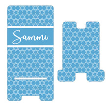 Load image into Gallery viewer, Star of David Cell Phone Stand. Custom Chanukah Gift, Bat Mitzvah, Personalized Hanukkah, Nightstands, Kitchen Counters! Rabbi Gift!