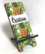 Load image into Gallery viewer, Pineapple Print Cell Phone Stand. Cell Phone Stand, Fits most phones, Pineapple themed gift! Pineapple Party Favor! Custom Teacher Gift!
