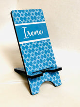 Load image into Gallery viewer, Star of David Cell Phone Stand. Custom Chanukah Gift, Bat Mitzvah, Personalized Hanukkah, Nightstands, Kitchen Counters! Rabbi Gift!