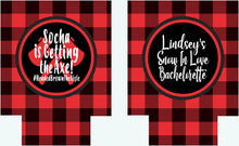 Load image into Gallery viewer, Buffalo Plaid Party Huggers. Personalized Lumberjack party Coolies. Plaid Bachelorette or Birthday party Favors.Lumberjack Plaid Favors.