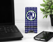 Load image into Gallery viewer, Basket Weave Cell Phone Stand. Monogrammed Phone Stand, Custom Cell phones, I phone dock for Desk night stand vanity
