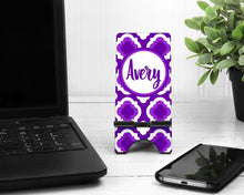 Load image into Gallery viewer, Purple Quatrefoil Phone Stand