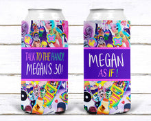 Load image into Gallery viewer, 90's Theme Party Huggers. SKINNY CAN 90's Birthday or Bachelorette Huggers. Retro Birthday Favors. 90's Prom Party favors!