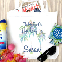 Load image into Gallery viewer, Palm Beach Tote bag. Beach Party Favors! Palm Tree Bachelorette or Girls Weekend Tote Bag. Birthday Tote Bag. Palm Springs Tote Bag.