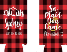 Load image into Gallery viewer, Plaid Slim party huggers. Skinny can party favors. Personalized Birthday or Bachelorette Party Favors. Slim Can Plaid bachelorette party!