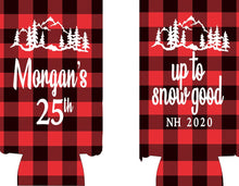 Load image into Gallery viewer, Plaid Slim party huggers. Skinny can party favors. Personalized Birthday or Bachelorette Party Favors. Slim Can Plaid bachelorette party!