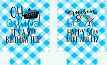 Load image into Gallery viewer, Gingham Cruise Huggers. Personalized Cruise Bachelorette or Birthday. Cruise vacation favors! Cruisin' and boozin'! Cruise party favors!