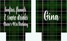 Load image into Gallery viewer, Plaid Party Huggers. Flannel Fling Bachelorette Party Favors too! Ski Vacation Party Huggers.Birthday Lumberjack Party! Plaid Birthday favor