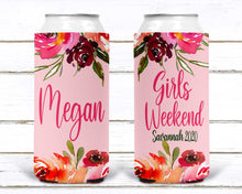 Load image into Gallery viewer, Floral Slim party huggers. Skinny can party favors. Personalized Birthday or Bachelorette Party Favors. Slim Can Floral Wedding party favor!