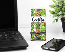 Load image into Gallery viewer, Pineapple Print Cell Phone Stand. Cell Phone Stand, Fits most phones, Pineapple themed gift! Pineapple Party Favor! Custom Teacher Gift!