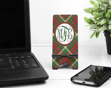 Load image into Gallery viewer, Plaid Cell Phone Stand. Plaid Cell Phone Stand, iPhone dock. Personalized Phone Stand. Dorm Decor. Back to School Gift. Teacher Gift.