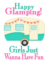 Load image into Gallery viewer, Happy Camper Tote bag. Bachelorette or Girls Weekend Totes! Mountain Girl's weekend Party Favor Bag. Glamping Party Totes.