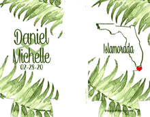 Load image into Gallery viewer, Palm Leaves Mile 0 Key West Party Huggers. Slim Can Wedding or Bachelorette Party Favors. Key West Girl's Weekend or Family Vacation .