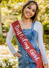 Load image into Gallery viewer, Plaid 4" Satin Sash. Plaid Birthday or Bride to be Sash. Bachelorette Party Plaid Sash. Flannel Bridal Sash | Fall Winter Bride Sash