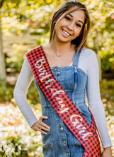 Load image into Gallery viewer, Plaid 4" Satin Sash. Plaid Birthday or Bride to be Sash. Bachelorette Party Plaid Sash. Flannel Bridal Sash | Fall Winter Bride Sash