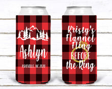 Load image into Gallery viewer, Plaid Slim party huggers. Skinny can Mountain Personalized Birthday or Bachelorette Party Favors. Slim Can Asheville bachelorette party!