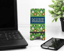 Load image into Gallery viewer, Baseball Cell Phone Stand. Custom Baseball gift, Personalized Baseball gift. Baseball team presents. Baseball coach gift. Baseball team mom